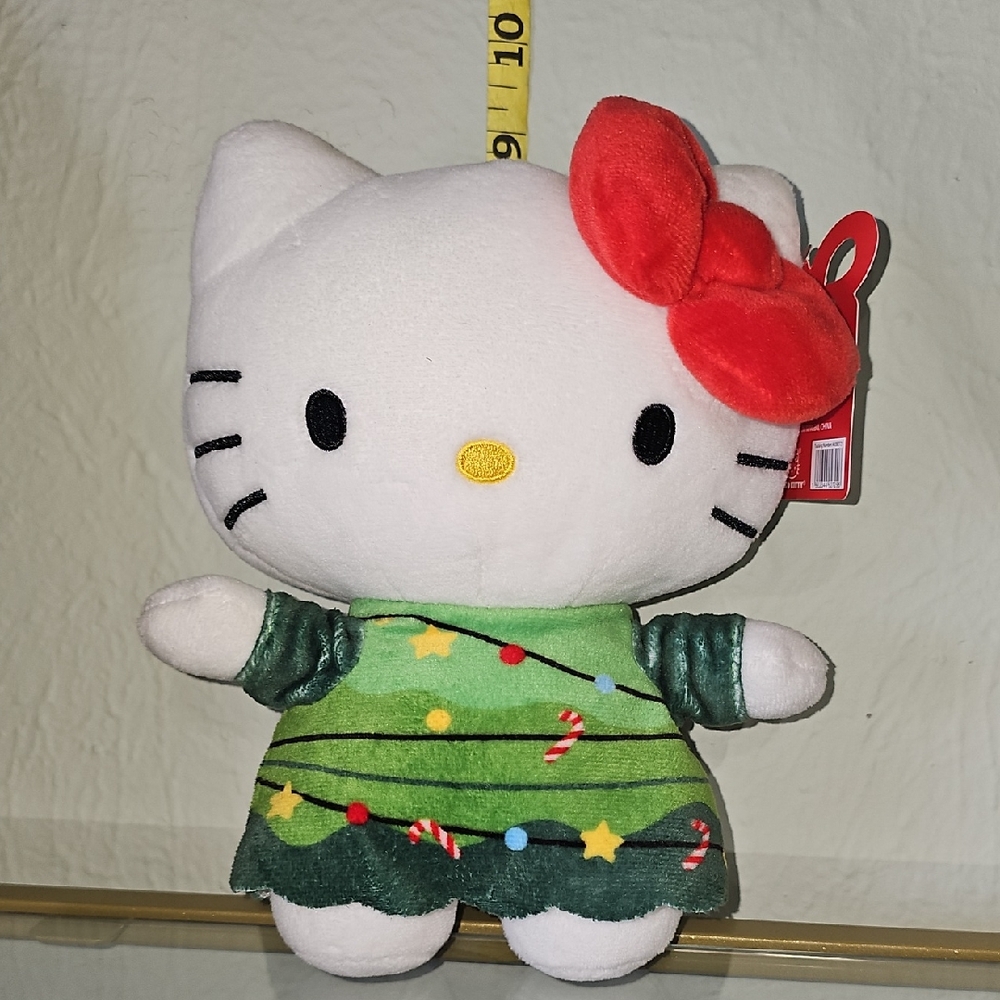 Hello Kitty Plush Toy 8" with Green Dress and Red Bow NWT